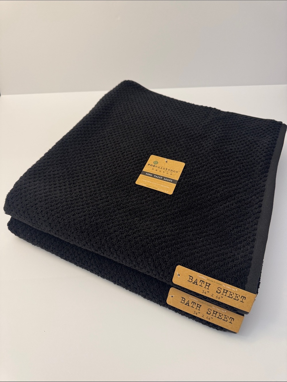 2pc ECOEXISTENCE Bamboo  Zero Twist Loops Bath Sheet Towel Set - Caviar(Black)